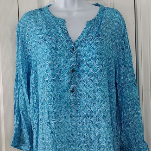 Grind & Greene  blue beachy high low tunic 3 button  front   Sz XL - Picture 3 of 6
